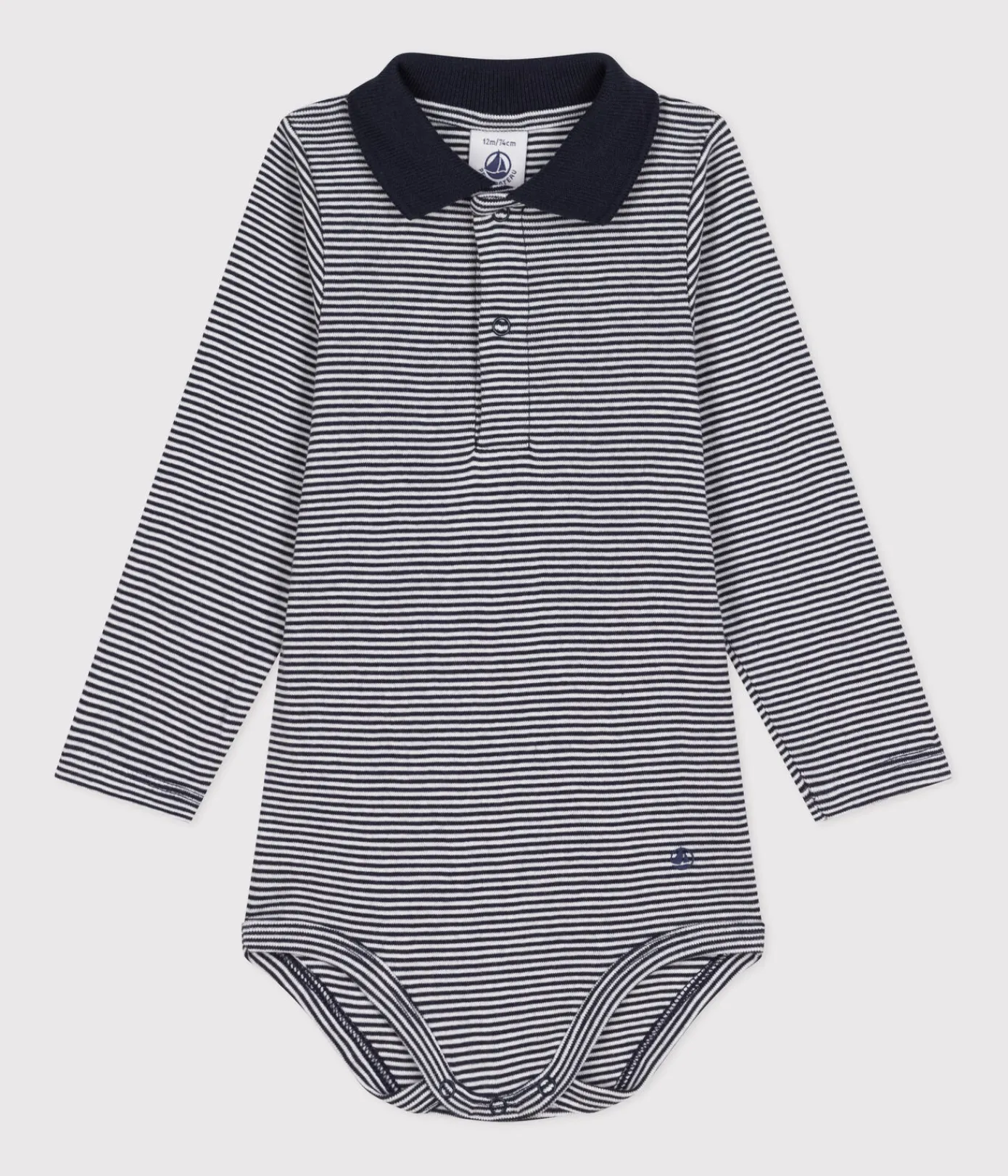 Petit Bateau T-Shirts, Oberteile*Langärmeliger Baby-Body aus Baumwolle mit Kragen blau SMOKING/weiss MARSHMALLOW