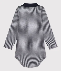 Petit Bateau T-Shirts, Oberteile*Langärmeliger Baby-Body aus Baumwolle mit Kragen blau SMOKING/weiss MARSHMALLOW