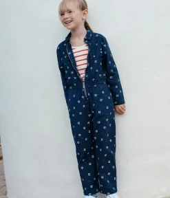 Petit Bateau Shorts, Hosen, Leggings*Langärmeliger Kinder-Overall aus Baumwolle mit Blumenmuster blau MEDIEVAL/weiss MARSHMALLOW