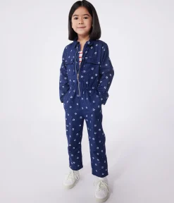 Petit Bateau Shorts, Hosen, Leggings*Langärmeliger Kinder-Overall aus Baumwolle mit Blumenmuster blau MEDIEVAL/weiss MARSHMALLOW