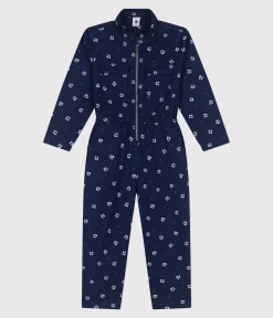 Petit Bateau Shorts, Hosen, Leggings*Langärmeliger Kinder-Overall aus Baumwolle mit Blumenmuster blau MEDIEVAL/weiss MARSHMALLOW