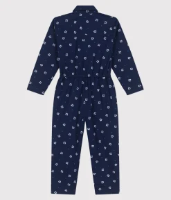 Petit Bateau Shorts, Hosen, Leggings*Langärmeliger Kinder-Overall aus Baumwolle mit Blumenmuster blau MEDIEVAL/weiss MARSHMALLOW
