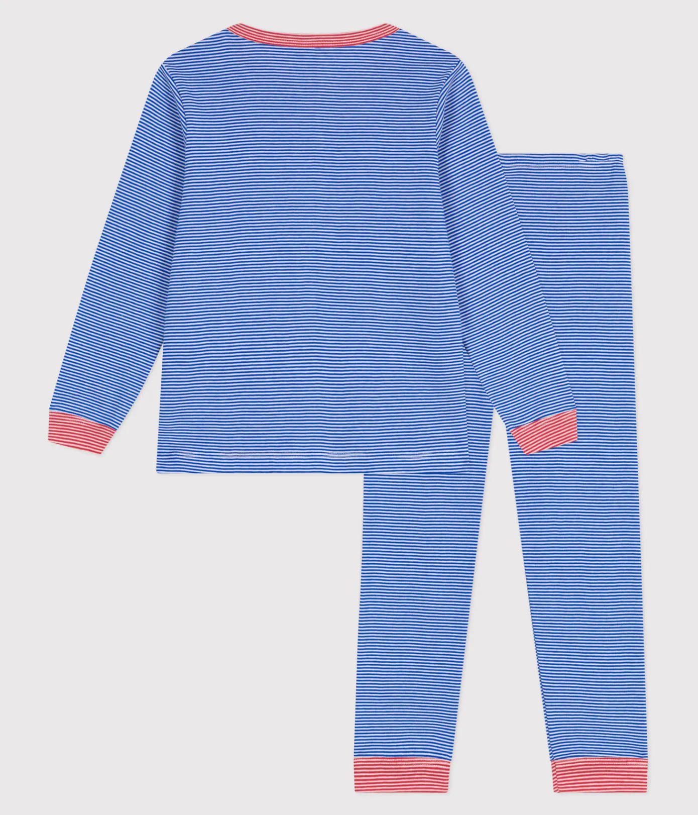 Petit Bateau Schlafanzüge, Pyjamas|Schlafanzüge, Nachthemden*Langärmeliger Kinder-Pyjama aus Baumwolle mit Streifen blau PERSE/weiss MARSHMALLOW
