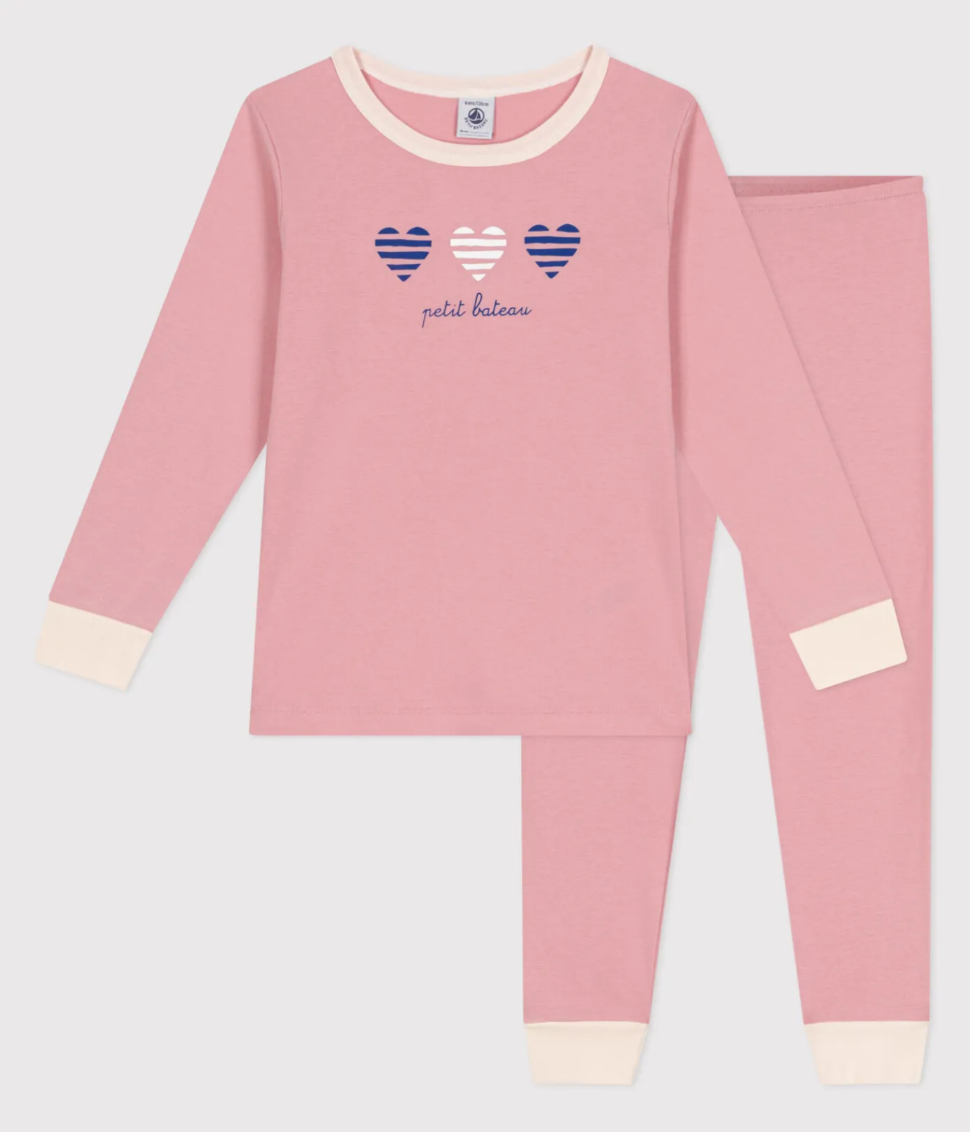 Petit Bateau Schlafanzüge, Nachthemden*Langärmeliger Kinder-Pyjama aus einfarbiger Baumwolle rosa CHARME