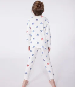 Petit Bateau Schlafanzüge, Pyjamas|Schlafanzüge, Nachthemden*Langärmeliger Kinder-Pyjama aus Baumwolle mit Herz-Motiv weiss MARSHMALLOW/weiss MULTICO