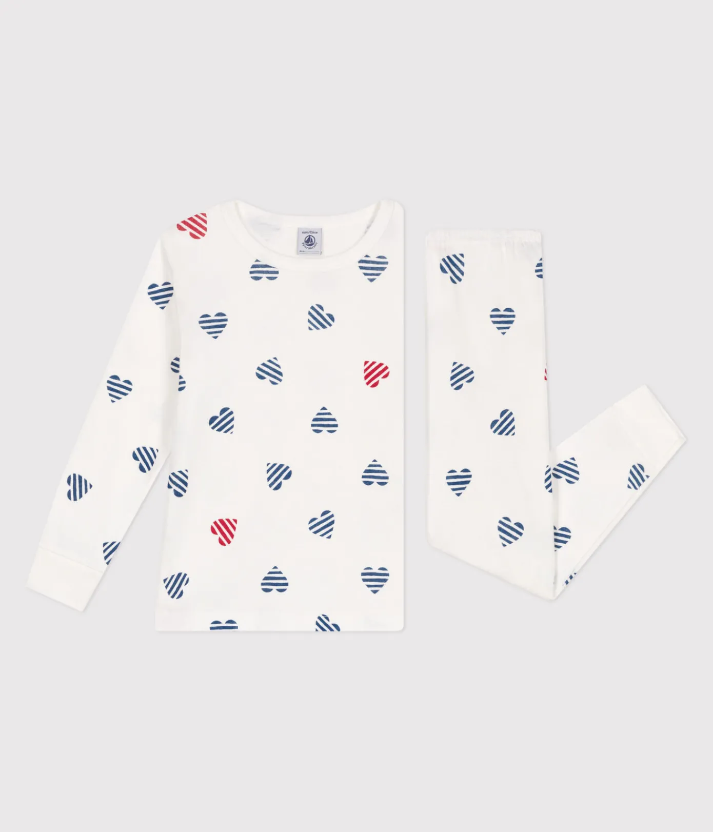 Petit Bateau Schlafanzüge, Pyjamas|Schlafanzüge, Nachthemden*Langärmeliger Kinder-Pyjama aus Baumwolle mit Herz-Motiv weiss MARSHMALLOW/weiss MULTICO