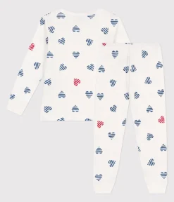 Petit Bateau Schlafanzüge, Pyjamas|Schlafanzüge, Nachthemden*Langärmeliger Kinder-Pyjama aus Baumwolle mit Herz-Motiv weiss MARSHMALLOW/weiss MULTICO