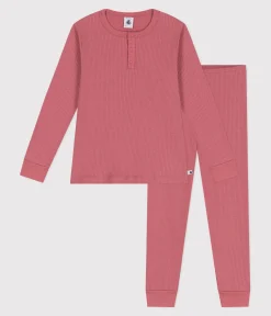 Petit Bateau Schlafanzüge, Nachthemden*Langärmeliger Kinder-Pyjama aus einfarbiger Baumwolle rosa ROSEWOOD