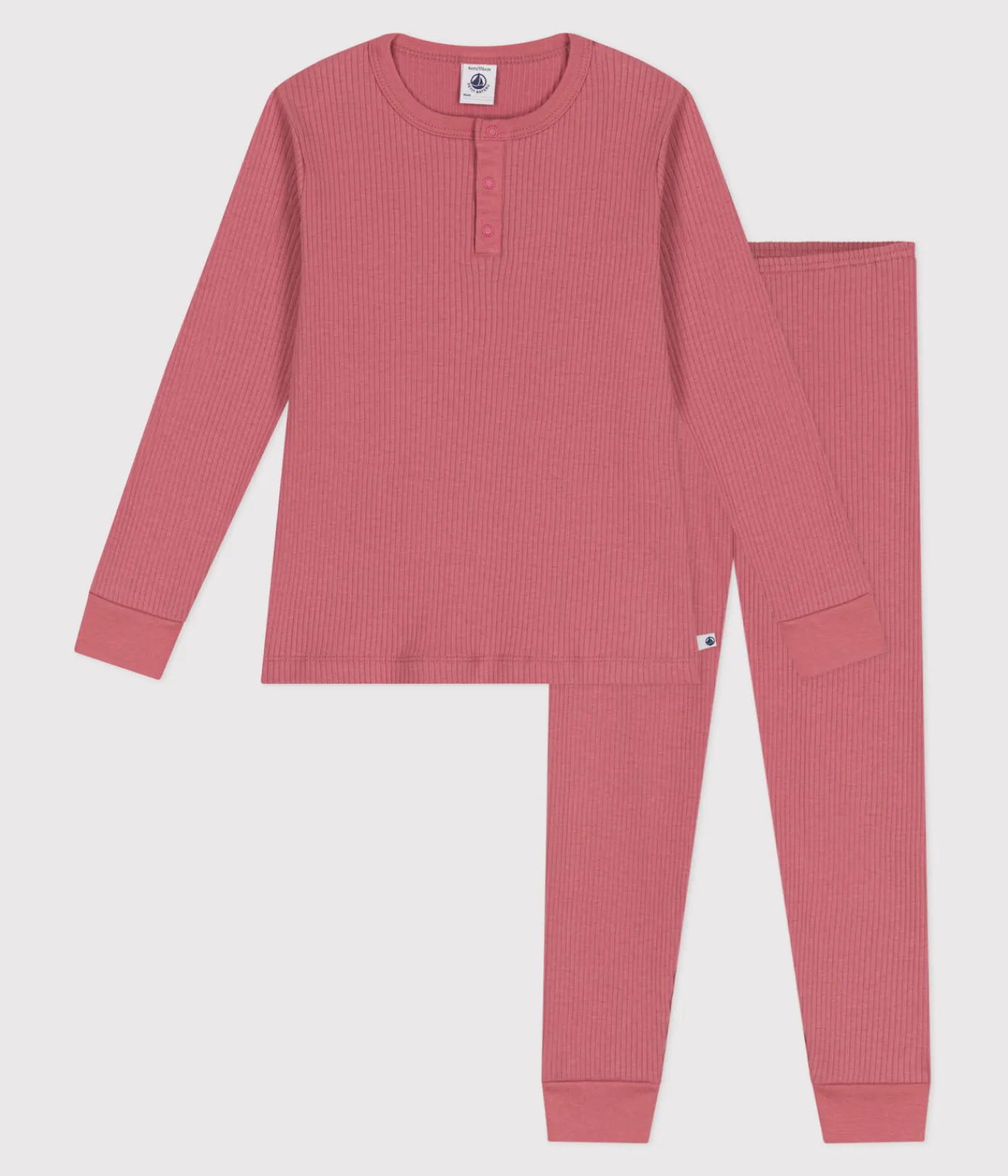 Petit Bateau Schlafanzüge, Nachthemden*Langärmeliger Kinder-Pyjama aus einfarbiger Baumwolle rosa ROSEWOOD