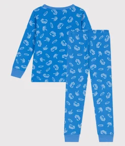 Petit Bateau Schlafanzüge, Pyjamas*Langärmeliger Kinder-Pyjama aus Baumwolle mit Minibus-Motiv blau BRASIER/grau MARSHMALLOW