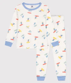 Petit Bateau Schlafanzüge, Pyjamas*Langärmeliger Kinder-Pyjama aus Baumwolle mit Surf-Motiven weiss MARSHMALLOW/weiss MULTICO