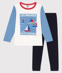Petit Bateau Schlafanzüge, Pyjamas*Langärmeliger Kinder-Pyjama aus Baumwolle blau SMOKING/weiss MULTICO