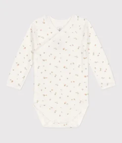 Petit Bateau Bodys|Newborn*Langärmeliger Wickelbody aus Baumwolle weiss MARSHMALLOW/ SALINE