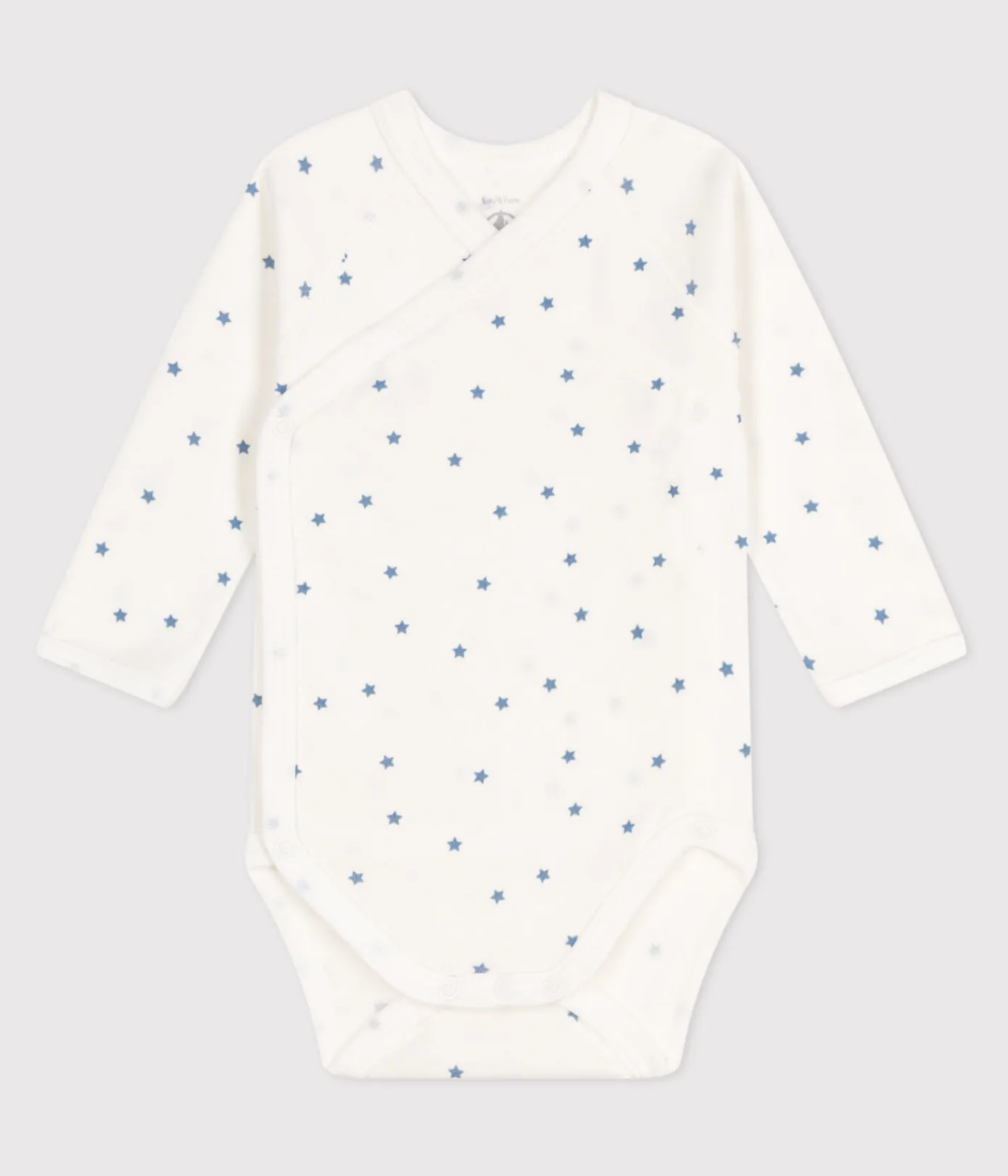 Petit Bateau Bodys|Newborn*Langärmeliger Wickelbody aus Baumwolle weiss MARSHMALLOW/blau ALASKA