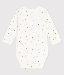 Petit Bateau Bodys|Newborn*Langärmeliger Wickelbody aus Baumwolle weiss MARSHMALLOW/blau ALASKA