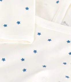 Petit Bateau Bodys|Newborn*Langärmeliger Wickelbody aus Baumwolle weiss MARSHMALLOW/blau ALASKA