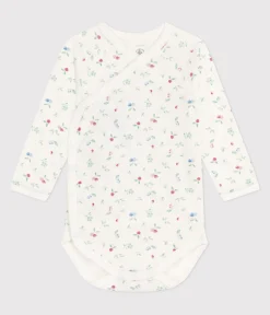 Petit Bateau Bodys|Newborn*Langärmeliger Wickelbody aus Baumwolle weiss MARSHMALLOW/weiss MULTICO