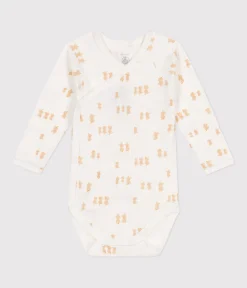 Petit Bateau Bodys|Newborn*Langärmeliger Wickelbody aus Baumwolle MARSHMALLOW/ BEIGE