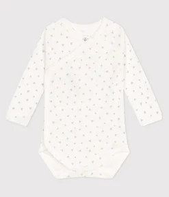 Petit Bateau Bodys|Newborn*Langärmeliger Wickelbody aus Baumwolle blau MARSHMALLOW/weiss GOMME