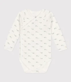 Petit Bateau Bodys|Newborn*Langärmeliger Wickelbody aus Baumwolle weiss MARSHMALLOW/ HERBIER