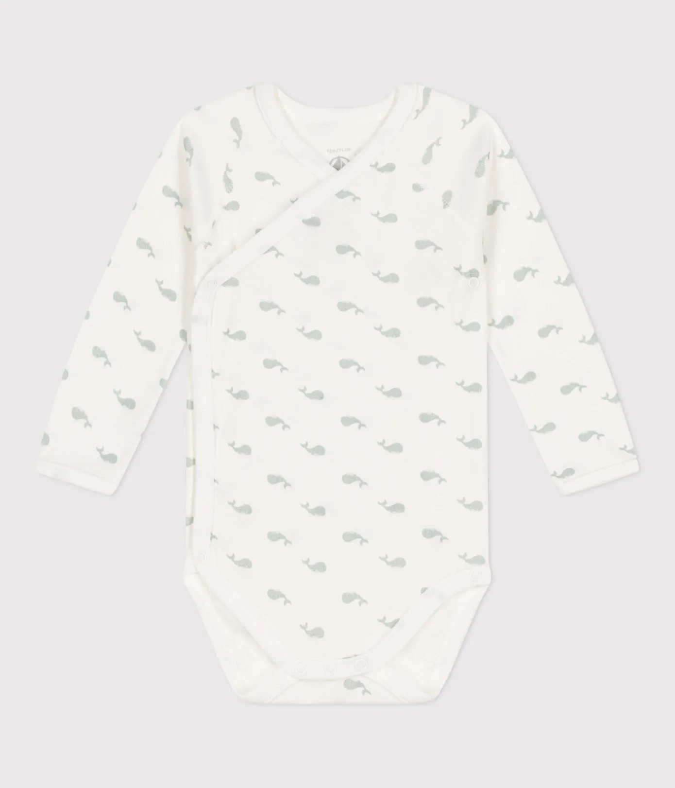 Petit Bateau Bodys|Newborn*Langärmeliger Wickelbody aus Baumwolle weiss MARSHMALLOW/ HERBIER