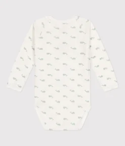 Petit Bateau Bodys|Newborn*Langärmeliger Wickelbody aus Baumwolle weiss MARSHMALLOW/ HERBIER