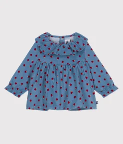 Petit Bateau T-Shirts, Oberteile*Langärmeliges Baby-Bluse aus Fein-Cord mit Apfel-Motiv blau ADRIATIC/ MULTICO