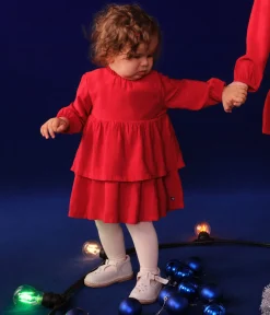 Petit Bateau Kleider*Langärmeliges Baby-Kleid ROT AURORA