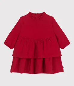 Petit Bateau Kleider*Langärmeliges Baby-Kleid ROT AURORA
