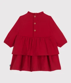 Petit Bateau Kleider*Langärmeliges Baby-Kleid ROT AURORA