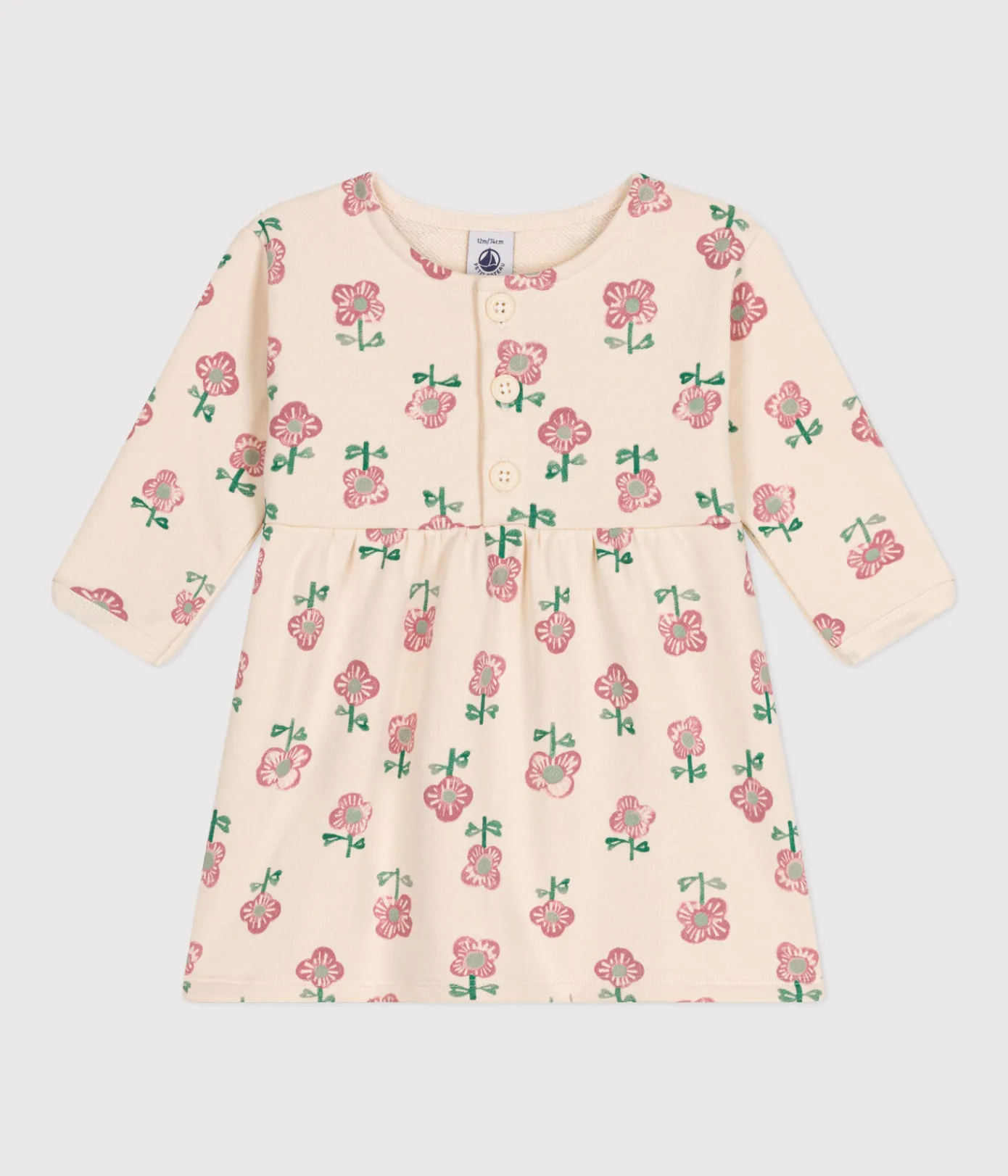 Petit Bateau Kleider*Langärmeliges Baby-Kleid gelb AVALANCHE/weiss DAISY