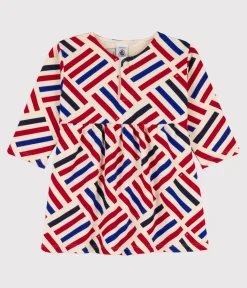 Petit Bateau Kleider*Langärmeliges Babykleid aus Molton mit Printgrafik weiss AVALANCHE/ MULTICO