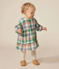 Petit Bateau Kleider*Langärmeliges Baby-Kleid aus Musselin weiss AVALANCHE/ MULTICO