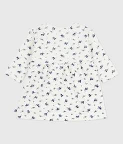 Petit Bateau Kleider*Langärmeliges Baby-Kleid aus Baumwolle mit Blumenmuster blau MILK/ SOIR