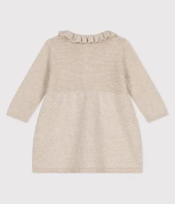 Petit Bateau Kleider*Langärmeliges Baby-Kleid aus Baumwollstrick beige MONTELIMAR CHINE