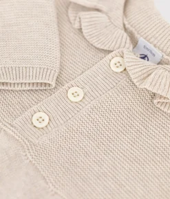 Petit Bateau Kleider*Langärmeliges Baby-Kleid aus Baumwollstrick beige MONTELIMAR CHINE