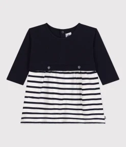 Petit Bateau Kleider*Langärmeliges Baby-Kleid aus Doppeljersey blau SMOKING/weiss MARSHMALLOW