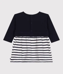 Petit Bateau Kleider*Langärmeliges Baby-Kleid aus Doppeljersey blau SMOKING/weiss MARSHMALLOW