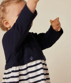 Petit Bateau Kleider*Langärmeliges Baby-Kleid aus Doppeljersey blau SMOKING/weiss MARSHMALLOW