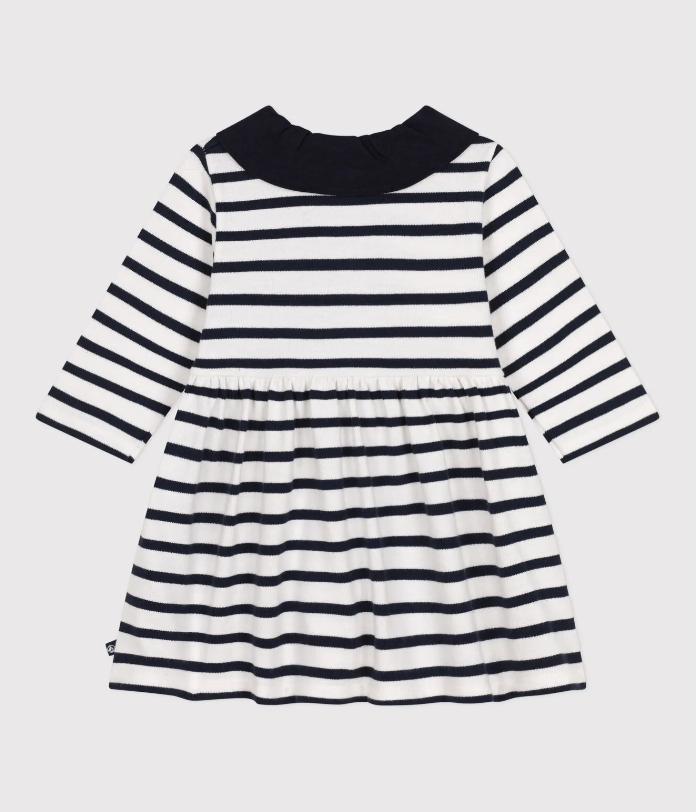 Petit Bateau Kleider*Langärmeliges Baby-Kleid aus dickem Jersey weiss MARSHMALLOW/blau SMOKING
