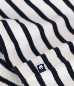 Petit Bateau Kleider*Langärmeliges Baby-Kleid aus dickem Jersey weiss MARSHMALLOW/blau SMOKING