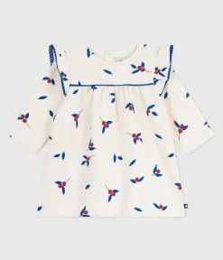 Petit Bateau Kleider*Langärmeliges Baby-Kleid aus Baumwolle mit Beeren-Motiv MILK/ MULTICO