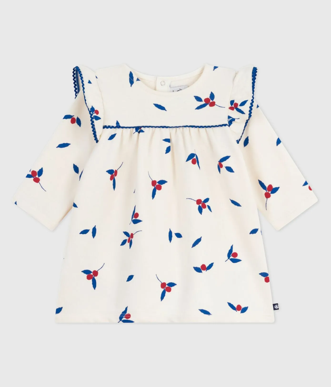 Petit Bateau Kleider*Langärmeliges Baby-Kleid aus Baumwolle mit Beeren-Motiv MILK/ MULTICO