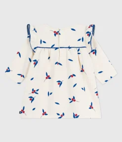 Petit Bateau Kleider*Langärmeliges Baby-Kleid aus Baumwolle mit Beeren-Motiv MILK/ MULTICO