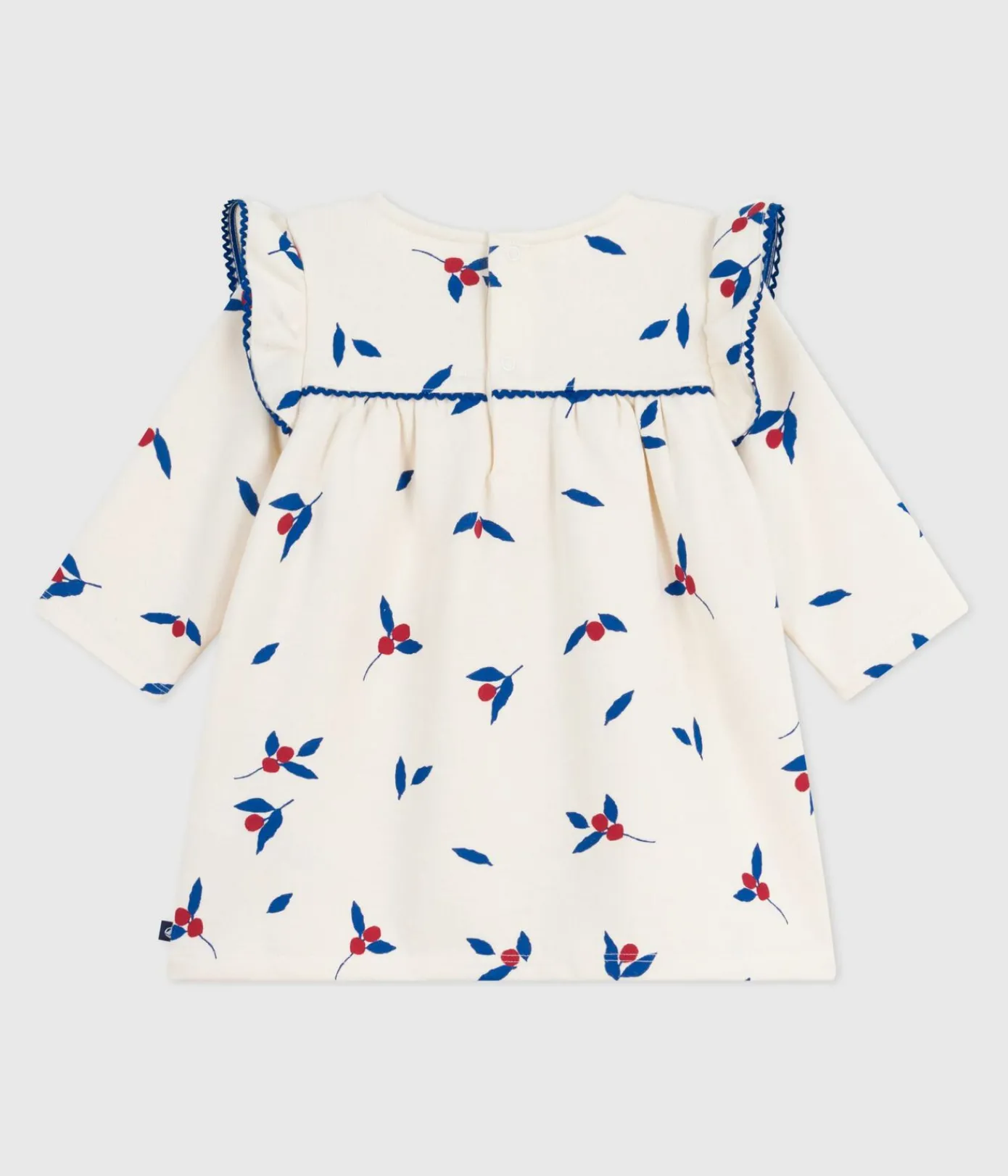 Petit Bateau Kleider*Langärmeliges Baby-Kleid aus Baumwolle mit Beeren-Motiv MILK/ MULTICO