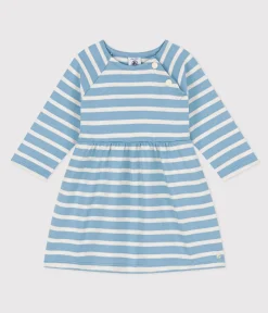 Petit Bateau Kleider*Langärmeliges Baby-Kleid aus gestreiftem Jersey AZUL/ MONTELIMAR