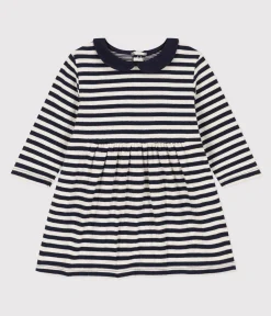 Petit Bateau Kleider*Langärmeliges Babykleid aus gestreiftem Doppeljersey blau SMOKING/ AVALANCHE