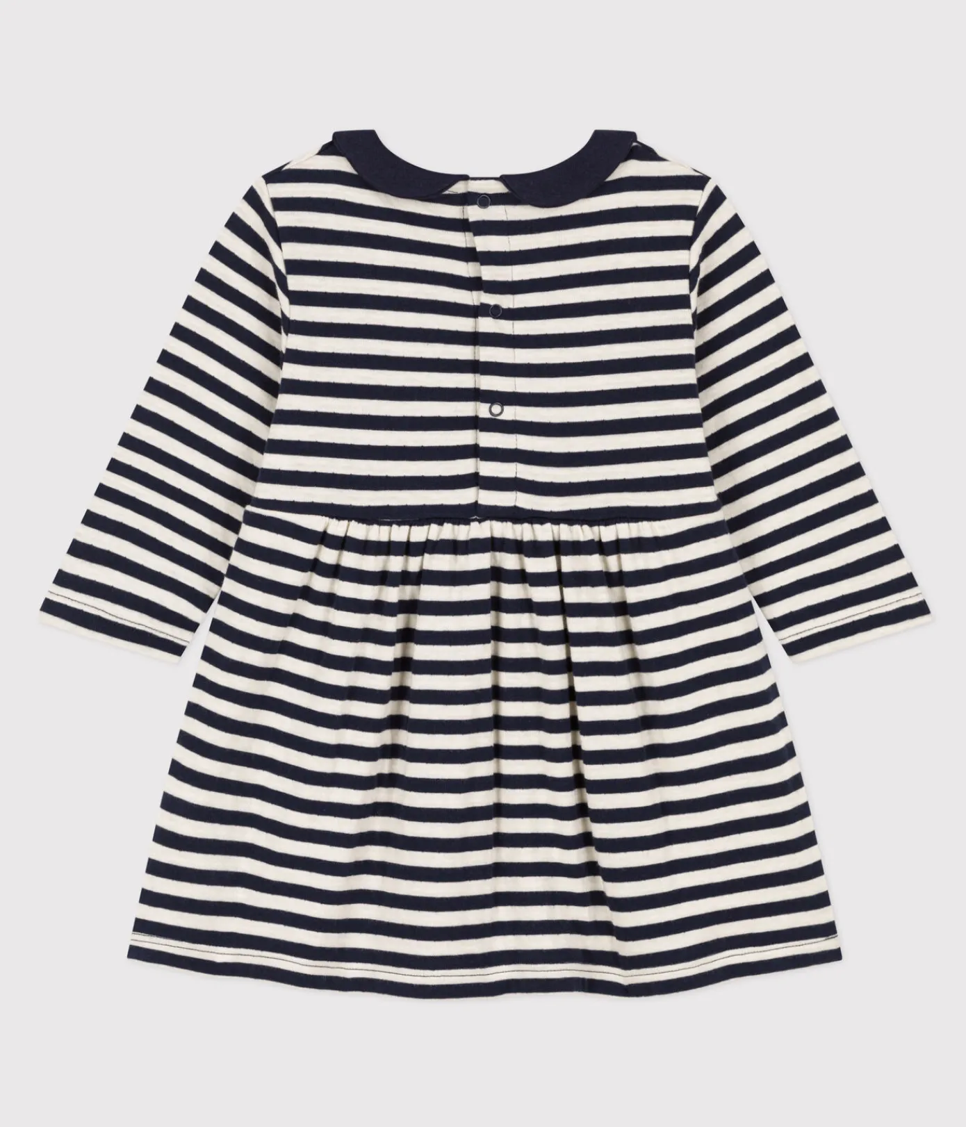 Petit Bateau Kleider*Langärmeliges Babykleid aus gestreiftem Doppeljersey blau SMOKING/ AVALANCHE