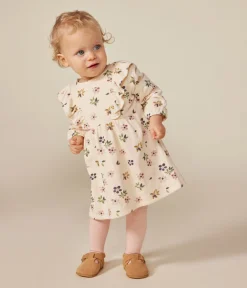 Petit Bateau Kleider*Langärmeliges Baby-Kleid aus Doppeljersey weiss AVALANCHE/ MULTICO