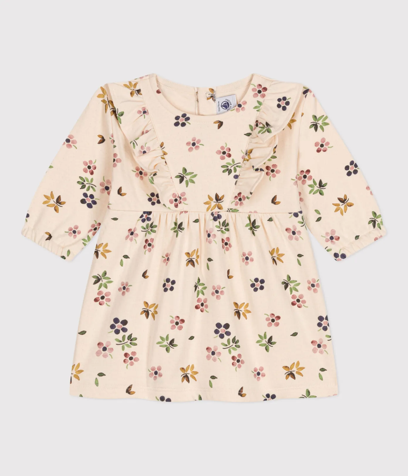 Petit Bateau Kleider*Langärmeliges Baby-Kleid aus Doppeljersey weiss AVALANCHE/ MULTICO